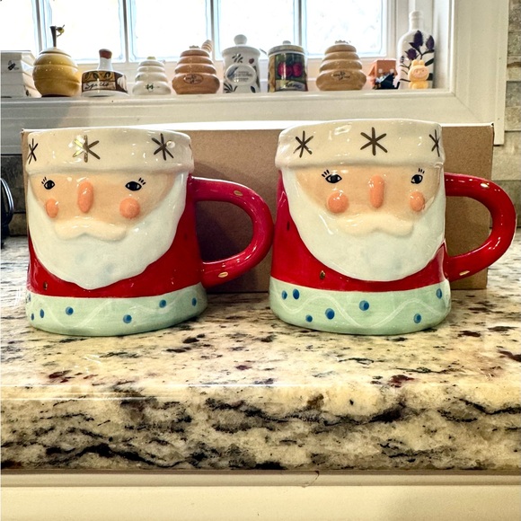 *SET OF 2* ANTHROPOLOGIE BIRD CAN FOX SANTA FACE MUGS - Picture 2 of 8